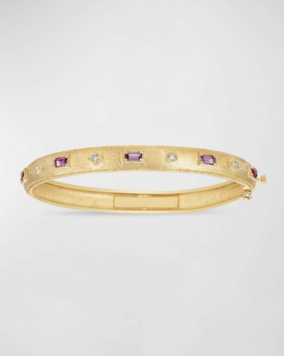18k Yellow Gold Pink Sapphire and Diamond Bangle Bracelet